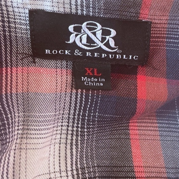 Rock & Republic Plaid Red Blue Button Down Long-sleeve Shirt Size XL - Picture 3 of 4